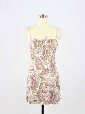 Aritzia WILFRED Bellow Paisley Floral Crepe Gathered Mini Slip Dress, Size 2